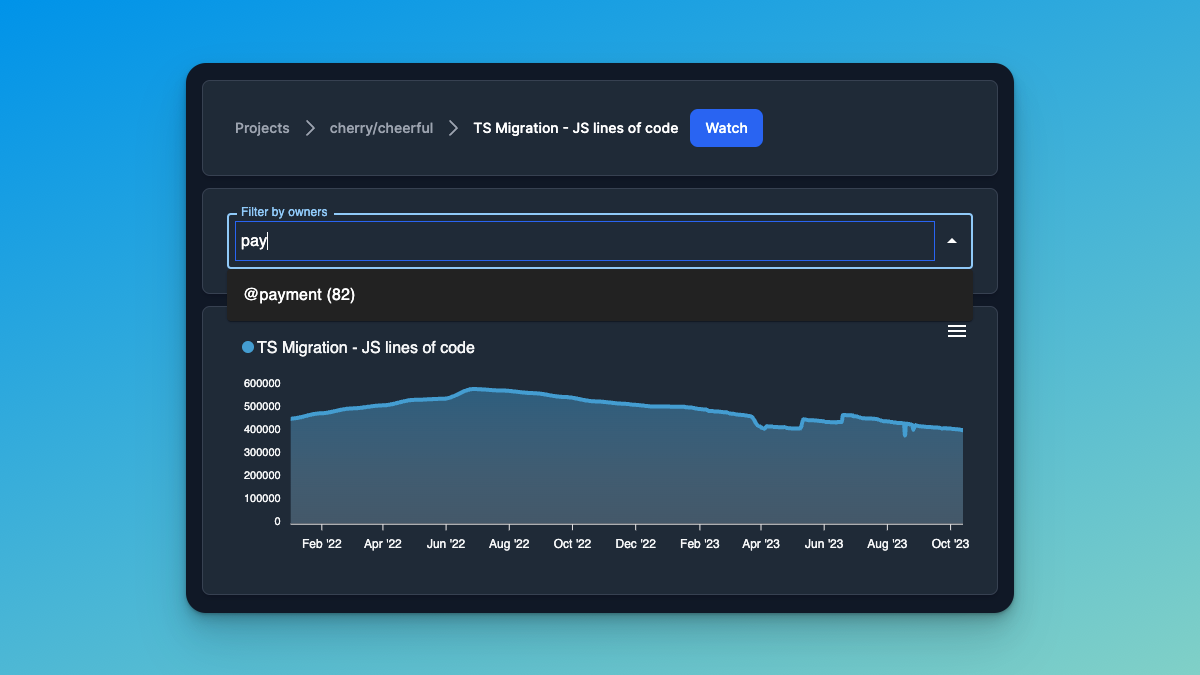 screenshot of the autocomplete selector for filtering owners